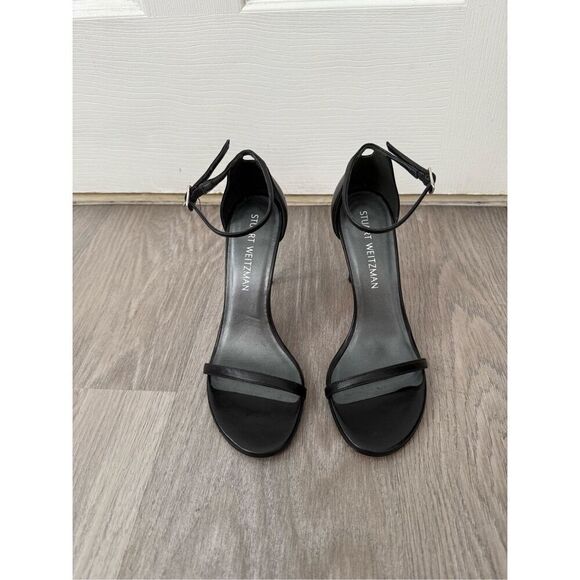 Stuart Weitzman 7 Black Leather “Nudist” Heels Shoes - Picture 1 of 6